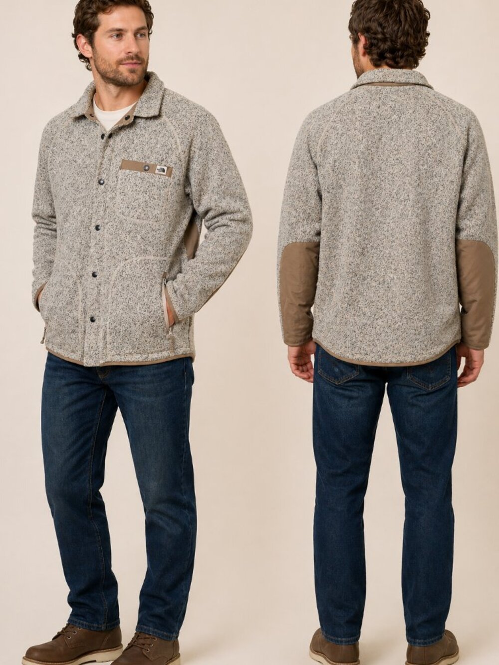 The North Face Gordon Lyons Fleece Shacket Snap Jacket Bleached Sand M - Picture 1 of 7